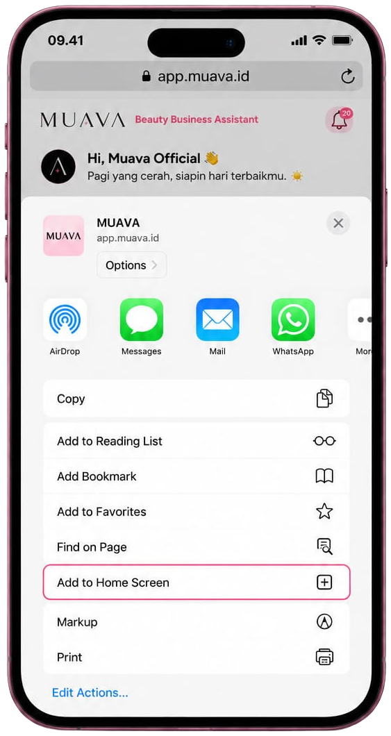 Langkah 3 pilih Add to Home Screen