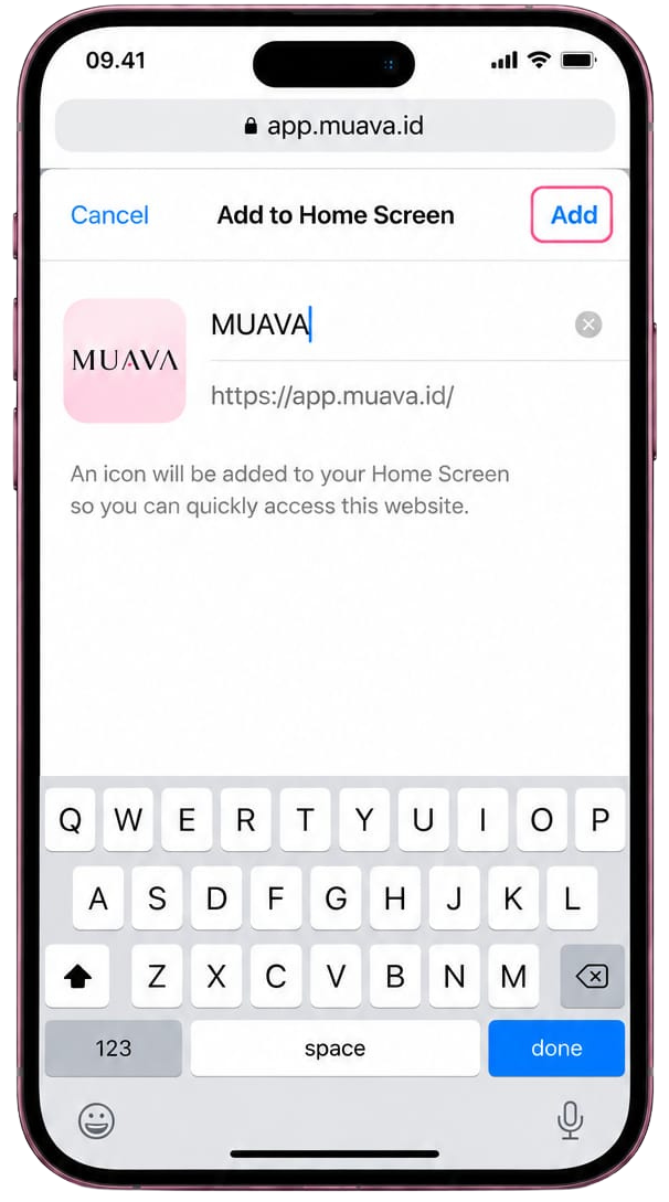 Langkah 4 tap Add untuk menyimpan MUAVA